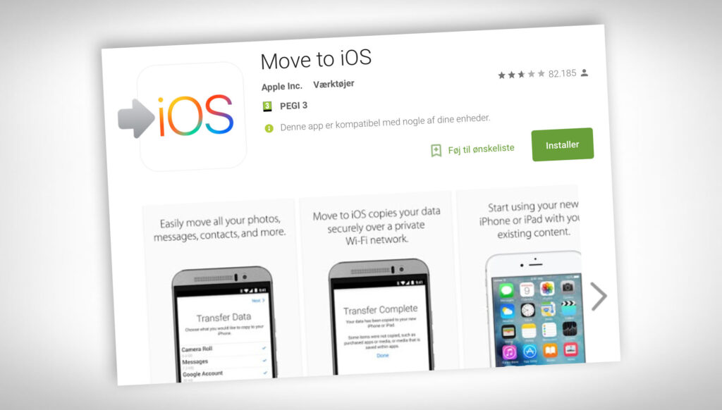 Googles egne tal: Potentielt 10.000.000 har skiftet til iOS via Move to iOS 1 Move to iOS app på Android