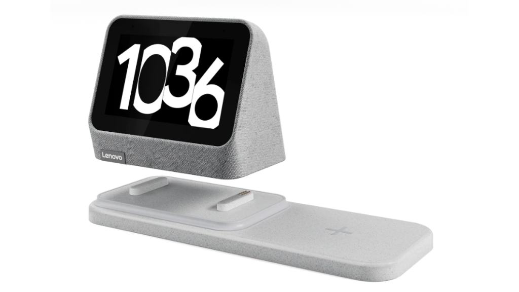 Lenovo Smart Clock 2 kan oplade din mobil trådløst 2 Lenovo Smart Clock 2 heather grey med dock