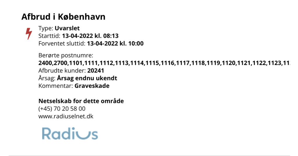 Stor strømafbrydelse i København 2 strømafbrydelse
