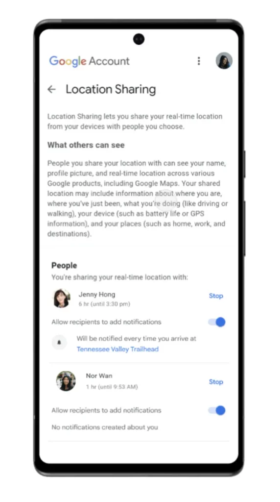 Lokationsdeling i Google Maps med nye funktioner 7 Google Maps location sharing notifications 6