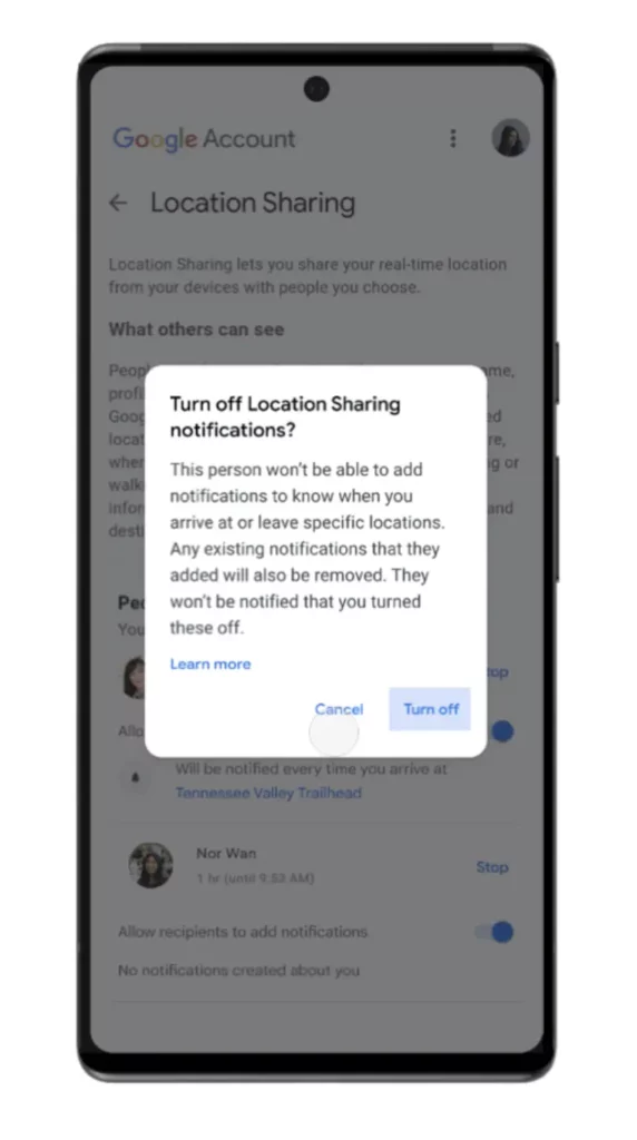 Lokationsdeling i Google Maps med nye funktioner 8 Google Maps location sharing notifications 7