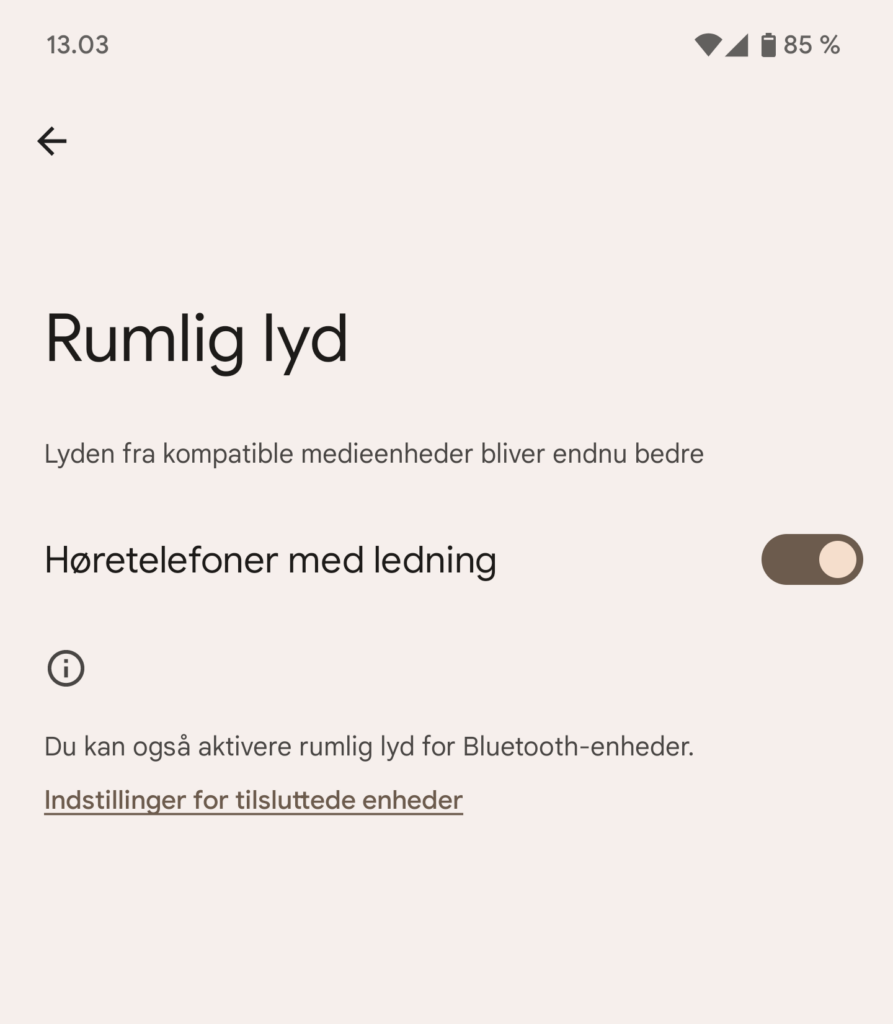 Pixel-telefoner har fået understøttelse for Rumlig Lyd 2 Screenshot 20230106 130306