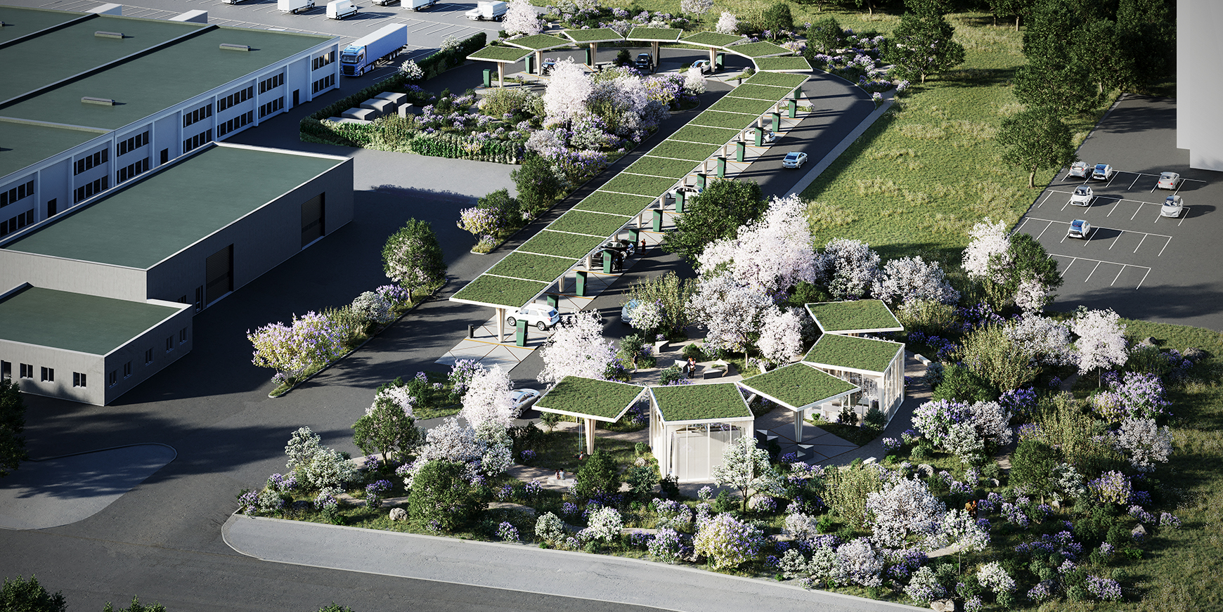 Ny kæmpe lynladestation med grøn café 5 lynladestation