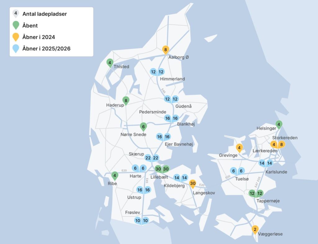 Ny ladepark ved Fynske Motorvej på vej 3 ladepark