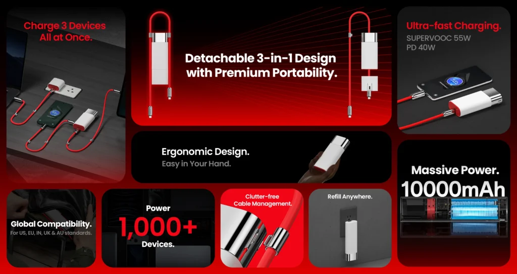 OnePlus lancerer 3-i-1 Pouch Powerbank 2 Pouch Powerbank