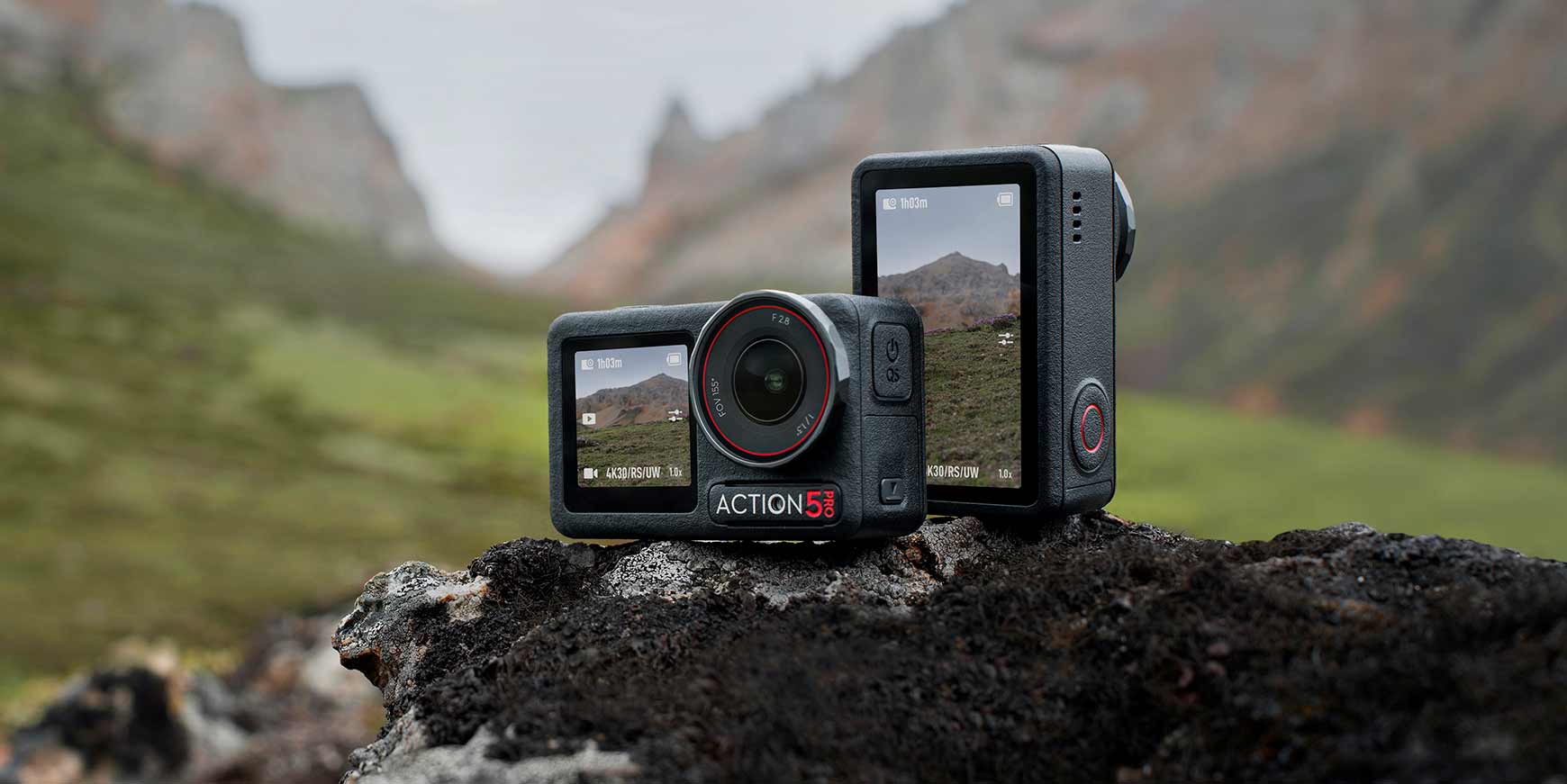 Actionkamera med tryk på action 4 Osmo Action 5 Pro