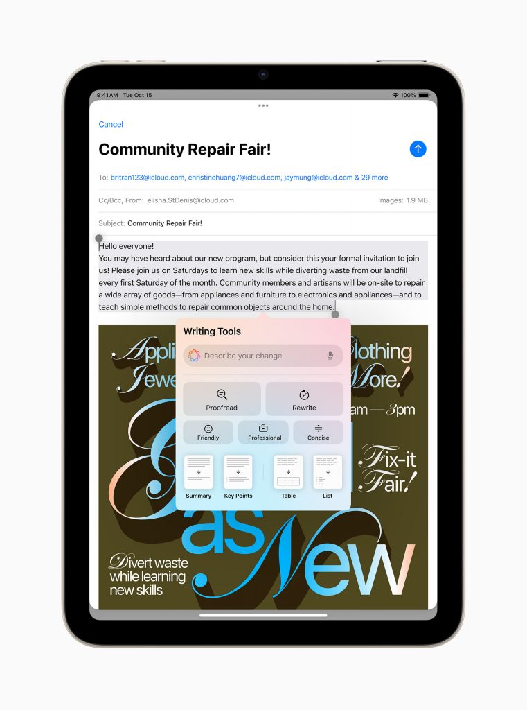 Anmeldelse: iPad Mini 2024 3 Apple iPad mini Apple Intelligence Writing Tools 241015
