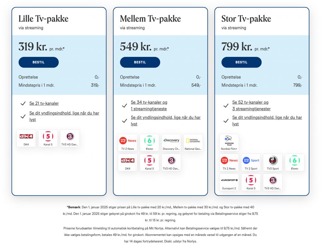 Norlys hæver priserne på tv-pakker 2 tv-pakker