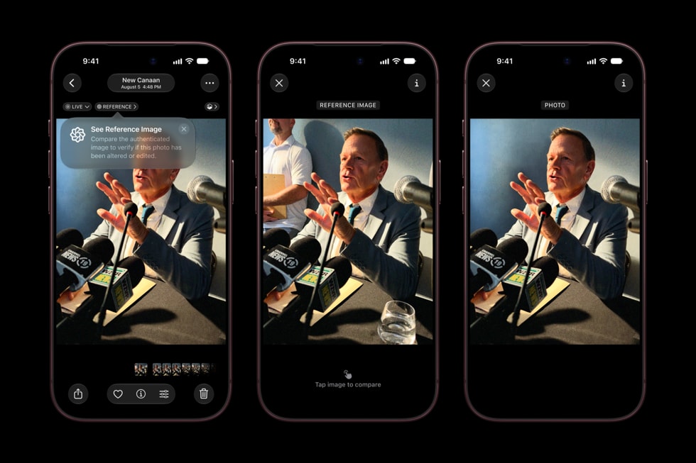 Apple viser et referencefoto sammen med den redigerede version på iPhone 18 Pro.