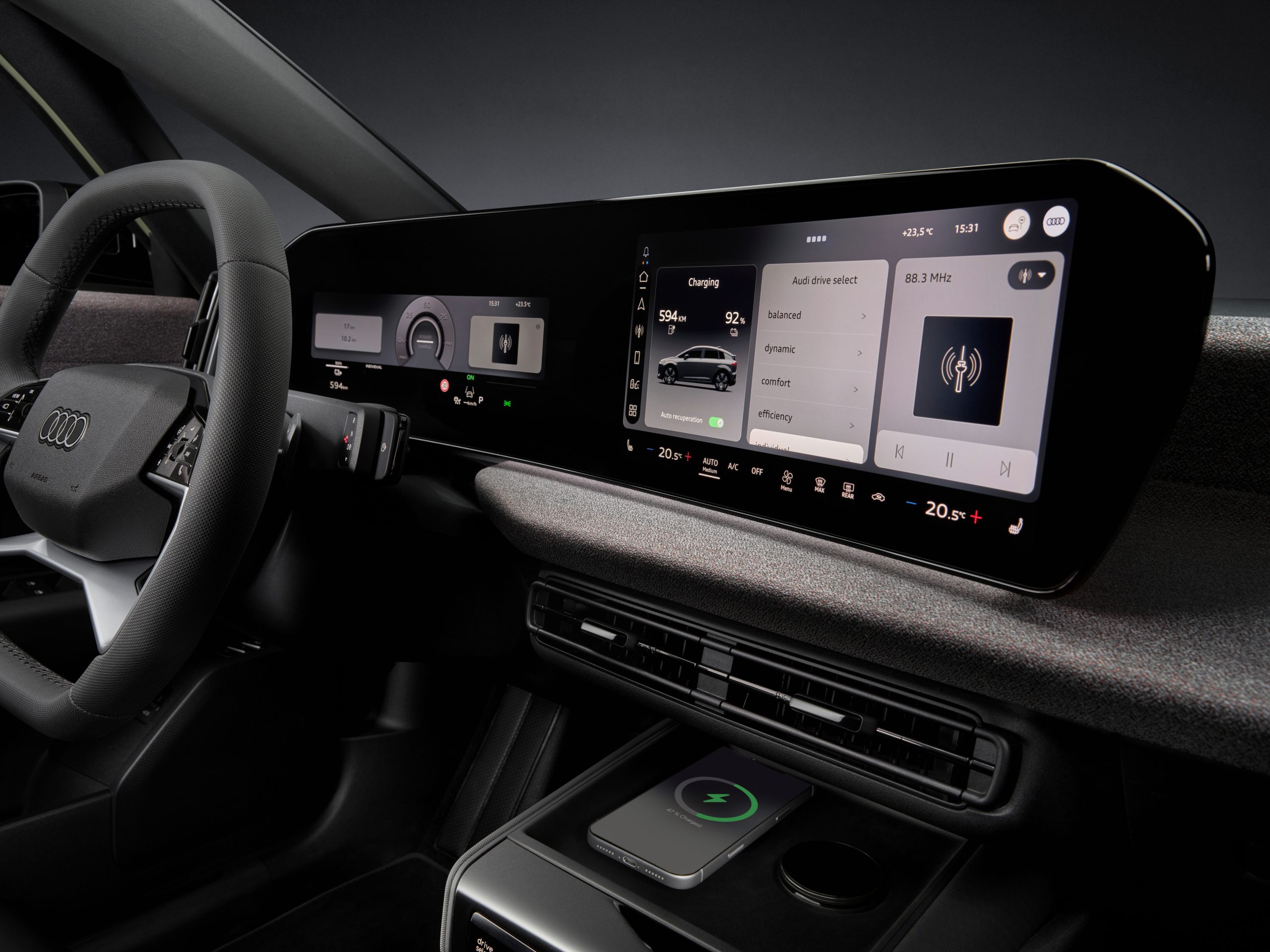 Digital instrumentering og touchskærm i Audi A2 e-tron